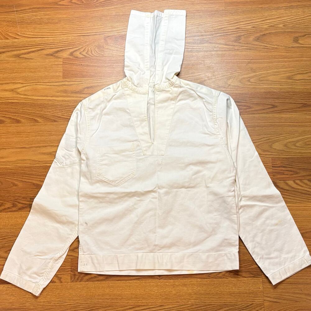 Vtg US Navy White Sailor Smock Pullover Military Naval Jumper Cotton Canvas